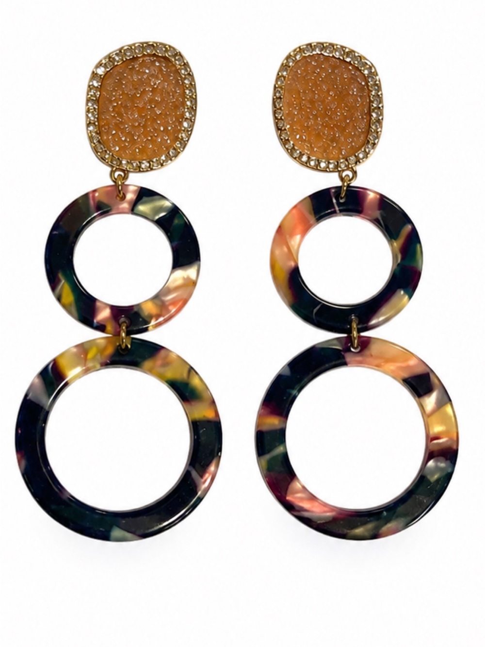 BaubleBar Tortoiseshell Double Hoop Drop Earrings with Gold Pavé Studs
